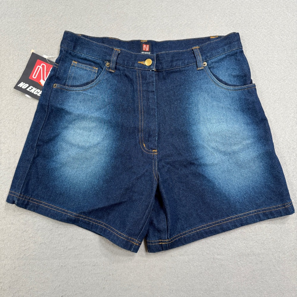 NEW No Excess Shorts Women's Large Blue Denim Medium Wash High Waisted Cotton